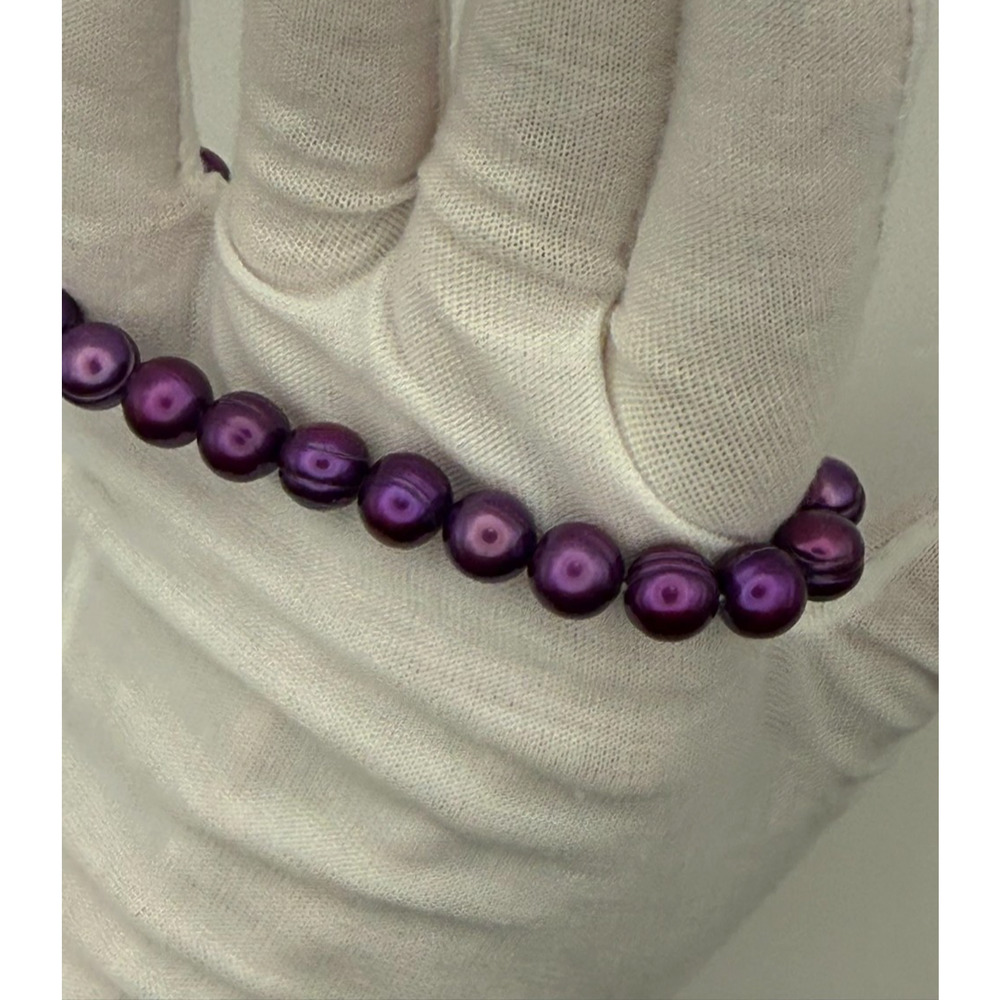 Genuine Cultured Freshwater Ringed Pearl Stretch Bracelet Purple 5mm Women’s 7” - Picture 5 of 7